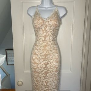 White and Tan midi dress